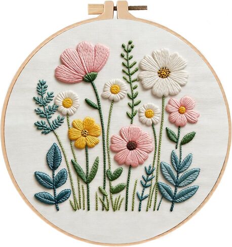 Embroidery Kit for Beginners & Adults Starter Kit, Cross Stitch Kits,DIY Hand Embroidery Needlepoint Set with Hoop, Pre-Printed Fabric, Threads and Instructions (Flower-4) in Saudi Arabia