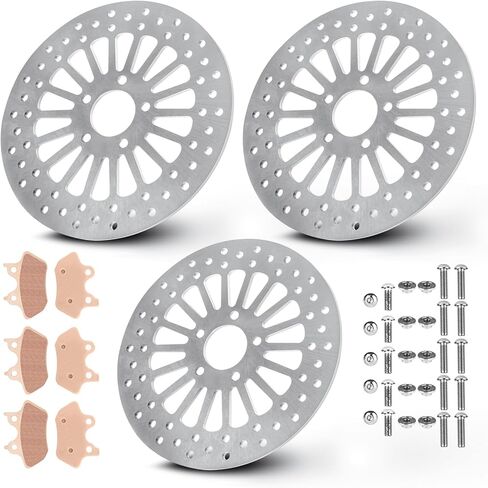 Youxmoto 11.5 Brake Rotors (2 Front 1 Rear) For Harley 2000-2007 Road King Street Glide Electra/Night Train/Fat Boy/Super Glide, Brake Disc Rotor Bolts Kit and Pads in Kuwait