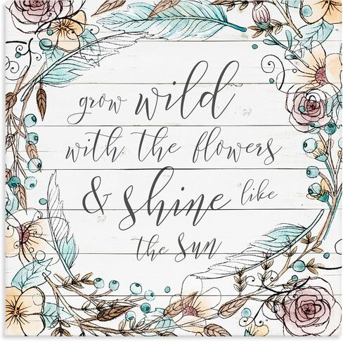 Stupell Industries 'Grow Wild With Flowers'، لوحة فنية قماشية، مقاس 36 × 36 بوصة، سهلة التعليق ومتينة، صُنعت في الولايات المتحدة الأمريكية، بواسطة SD Graphics Studio in Kuwait