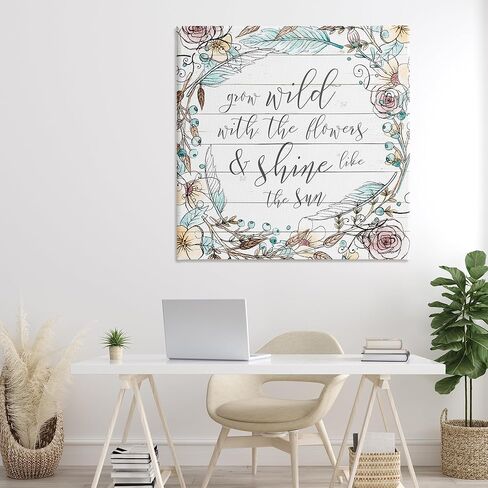Stupell Industries 'Grow Wild With Flowers'، لوحة فنية قماشية، مقاس 36 × 36 بوصة، سهلة التعليق ومتينة، صُنعت في الولايات المتحدة الأمريكية، بواسطة SD Graphics Studio in Kuwait