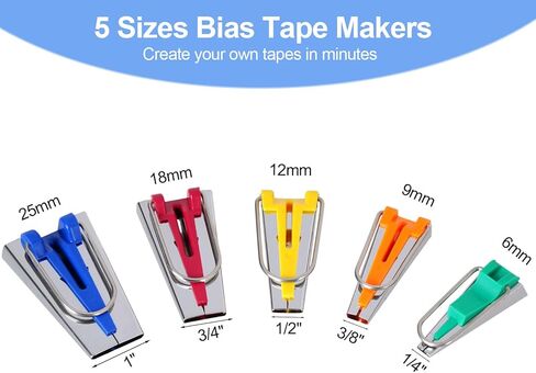 Dfqsofd 5 Sizes Bias Tape Makers, 1/4IN 3/8IN 1/2IN 3/4IN 1IN DIY Quilting Tool Kit for Fabric Quilting Sewing, Tape Binding Tool Set in Kuwait