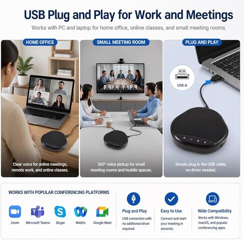 مكبر صوت USB للكمبيوتر الشخصي، ومكبر صوت المؤتمر والميكروفون، التوصيل والتشغيل، تقليل الضوضاء بالذكاء الاصطناعي وإلغاء الصدى، التحكم باللمس، كتم الصوت بنقرة واحدة، مؤشر LED، لسطح المكتب الكمبيوتر in Kuwait
