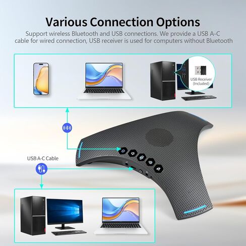 TOALLIN Conference Speaker and Microphone, Wireless Speakerphone with Daisy Chain, 360° Voice Pickup & AI Noise-Cancellation, Support Bluetooth & USB, Computer Speaker & Mic for Business Meetings in Kuwait