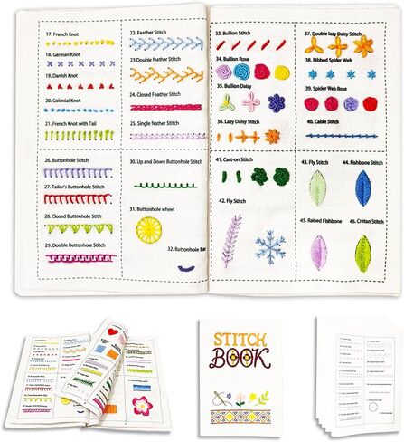 Embroidery Kit for Beginners, Embroidery Stitch Book for Adult Beginners, 87 Stitches from Easy to Difficult, with Video tutorials, Suitable for Beginners and Craft Lovers DIY Your Stitch Book in Kuwait