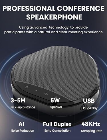 Conference Speaker and Microphone, 360° Enhanced Voice Pickup with 2 AI Mics, Echo & Noise Reduction, USB-C Plug & Play Speakerphone for Zoom Skype Teams Calls, for Home Office and Meeting Room in Kuwait