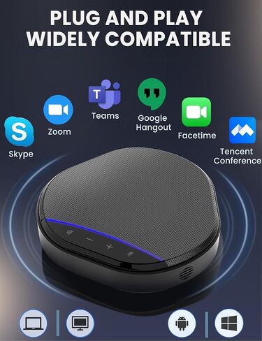 Conference Speaker and Microphone, 360° Enhanced Voice Pickup with 2 AI Mics, Echo & Noise Reduction, USB-C Plug & Play Speakerphone for Zoom Skype Teams Calls, for Home Office and Meeting Room in Kuwait