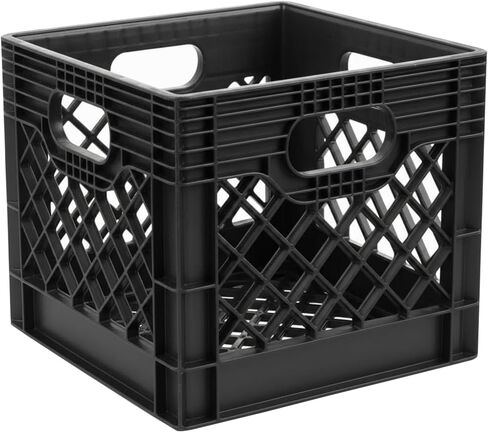 Milk Crate, 16QT Plastic Storage Crate, Stackable Utility Basket for Home, Garage, Car Trunk and Camping, Heavy Duty Organizing Bin, Black in Kuwait