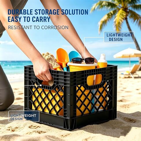 Milk Crate, 16QT Plastic Storage Crate, Stackable Utility Basket for Home, Garage, Car Trunk and Camping, Heavy Duty Organizing Bin, Black in Kuwait