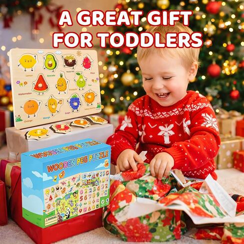 Wooden Peg Puzzles for Toddlers 1-3 – 6 Pack Toddler Puzzles, Preschool Educational Learning Puzzle Toys for Kids, Alphabet, Number, Shapes, Christmas Birthday Gifts for Boys, Girls in Kuwait