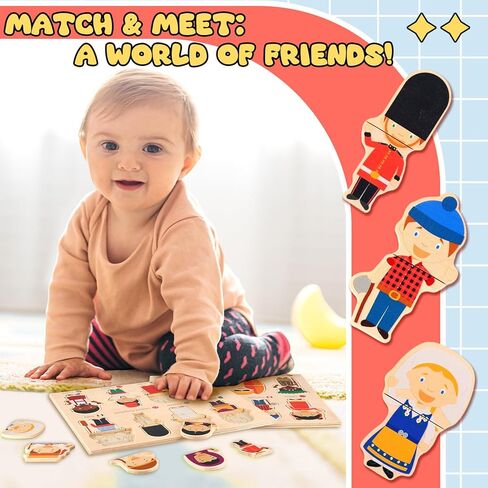 2 Set Wooden World Countries Puzzles for Toddlers 16 Mix and Match Racial Cognition Characters Diversity Educational Toys Multicultural Dress-Up Peg Puzzle Learning Toy for Boys and Girls in Kuwait