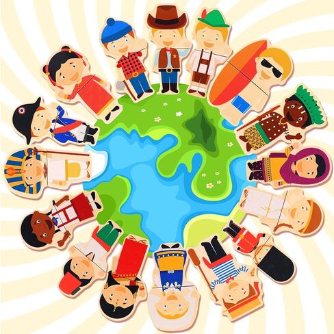 2 Set Wooden World Countries Puzzles for Toddlers 16 Mix and Match Racial Cognition Characters Diversity Educational Toys Multicultural Dress-Up Peg Puzzle Learning Toy for Boys and Girls in Kuwait