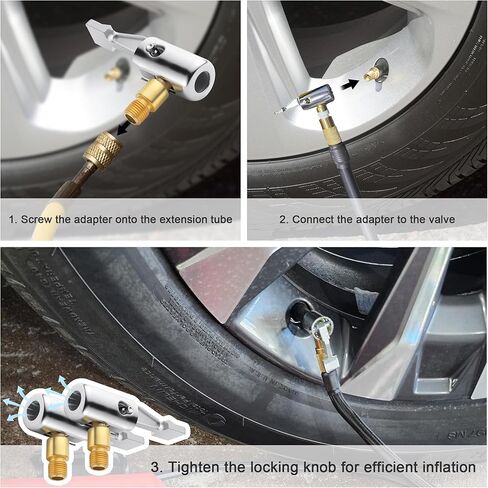 2PCS Tire Inflator Hose Adapter Lock on Air Chuck Locking, Durable Metal Locking Air Chuck, Leak-Proof Inflating Nozzle with Standard Thread for Car Tires, Air Compressors, Portable Tire Pump in Kuwait