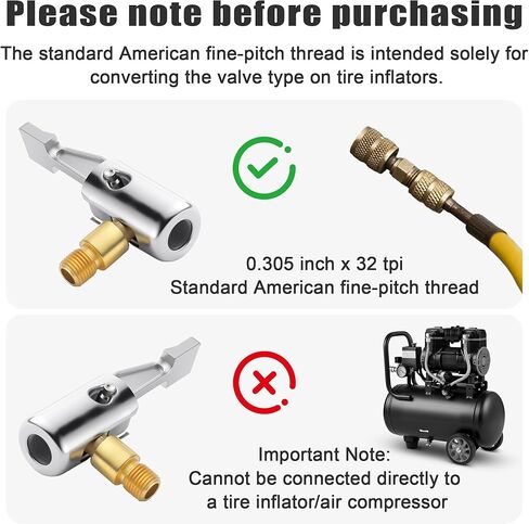 2PCS Tire Inflator Hose Adapter Lock on Air Chuck Locking, Durable Metal Locking Air Chuck, Leak-Proof Inflating Nozzle with Standard Thread for Car Tires, Air Compressors, Portable Tire Pump in Kuwait