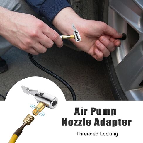 2PCS Tire Inflator Hose Adapter Lock on Air Chuck Locking, Durable Metal Locking Air Chuck, Leak-Proof Inflating Nozzle with Standard Thread for Car Tires, Air Compressors, Portable Tire Pump in Kuwait