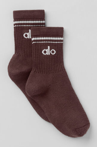 Alo Yoga Unisex Half-Crew Throwback Sock - Brownstone/White in Kuwait