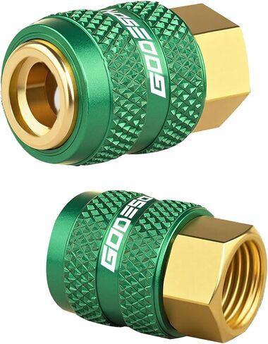 GODESON قفل ظرف الهواء، تدفق مفتوح 1/4 بوصة FNPT فوهة نفخ الإطارات لضواغط الهواء، ظرف هواء الإطارات توصيل سريع للسيارات وسيارات الدفع الرباعي، جميع المعادن، قفل بدون استخدام اليدين، أخضر (عبوة من قطعتين) in Kuwait