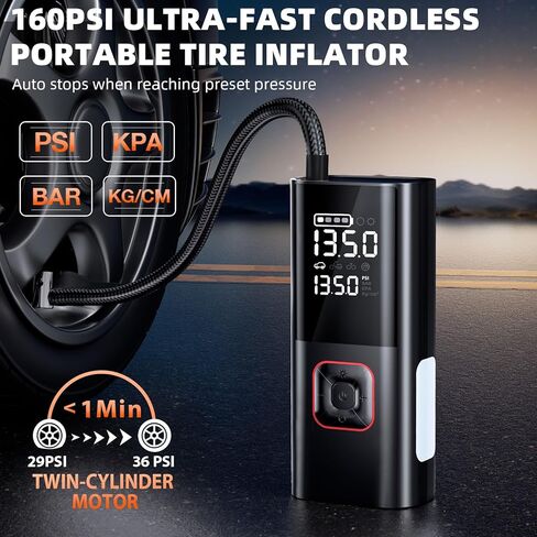 Jump Starter with Air Compressor, 5000A Battery Jumper Starter Portable (9L Gas/8L Diesel) with 160PSI Auto-Shutoff Tire Inflator, 12V Jump Box Car Battery Jump Starter with Jumper Cables, LED Light in Kuwait