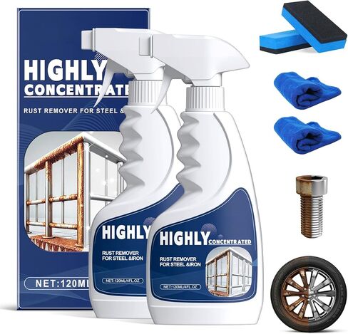 2 Pcs Rust Remover Spray for Metal, Powerful Rust Removal Heavy Duty Metal Cleaner, Multipurpose Highly Concentrated Rust Remover for Steel & Iron, Stainless Steel, Automotive Parts, Fast Acting in Kuwait