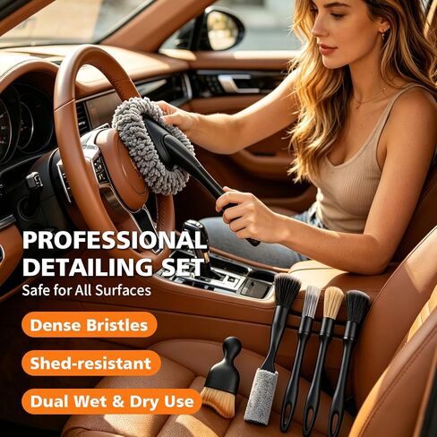 Car Detailing Brush Kit Interior & Exterior Cleaner, Ultra Soft Boars Hair Car Interior Detailing Brushes, 6 Different Detailing Brushes for Auto Detailing, Dashboard, Vents, Wheels and Tires in Kuwait