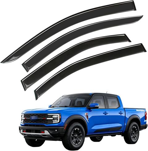 حاجب الرياح لحاجب النافذة، 4 قطع من واقيات المطر بشريط لـ 2022 2023 2024 2025 Ford Maverick، واقيات تهوية جانبية للنافذة الخارجية للتركيب، أسود in Kuwait