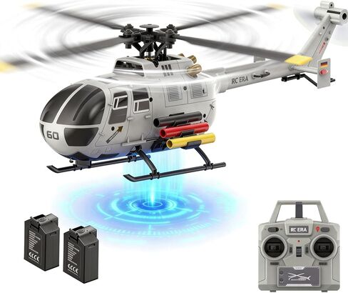 248MM C186S BO-105 6CH Remote Controlled Helicopter for Adults Beginners RC Heli 1/48 Aileronless 6-Axis Gyroscope Air Pressure Hold & Optical Flow Position 3D Rolling RTF (2Batteries) in Kuwait
