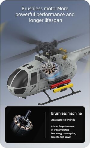 248MM C186S BO-105 6CH Remote Controlled Helicopter for Adults Beginners RC Heli 1/48 Aileronless 6-Axis Gyroscope Air Pressure Hold & Optical Flow Position 3D Rolling RTF (2Batteries) in Kuwait