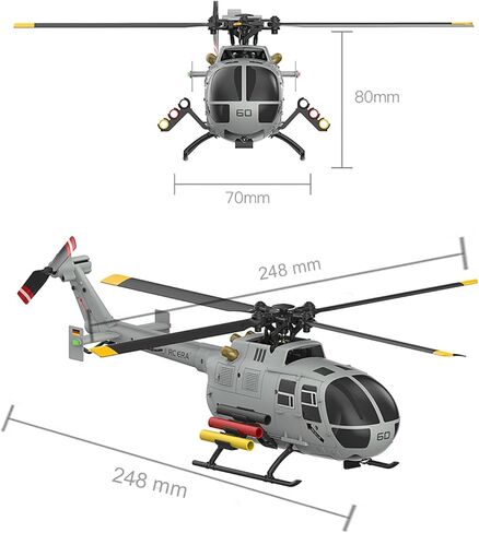 248MM C186S BO-105 6CH Remote Controlled Helicopter for Adults Beginners RC Heli 1/48 Aileronless 6-Axis Gyroscope Air Pressure Hold & Optical Flow Position 3D Rolling RTF (2Batteries) in Kuwait