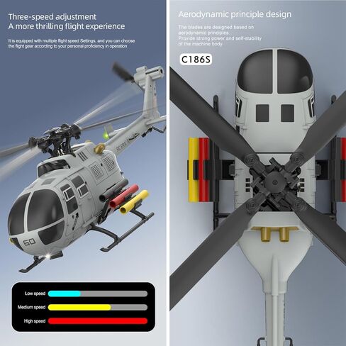 248MM C186S BO-105 6CH Remote Controlled Helicopter for Adults Beginners RC Heli 1/48 Aileronless 6-Axis Gyroscope Air Pressure Hold & Optical Flow Position 3D Rolling RTF (2Batteries) in Kuwait