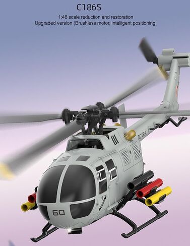248MM C186S BO-105 6CH Remote Controlled Helicopter for Adults Beginners RC Heli 1/48 Aileronless 6-Axis Gyroscope Air Pressure Hold & Optical Flow Position 3D Rolling RTF (2Batteries) in Kuwait