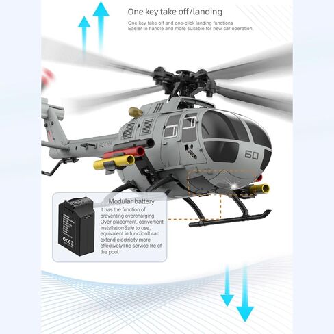 248MM C186S BO-105 6CH Remote Controlled Helicopter for Adults Beginners RC Heli 1/48 Aileronless 6-Axis Gyroscope Air Pressure Hold & Optical Flow Position 3D Rolling RTF (2Batteries) in Kuwait