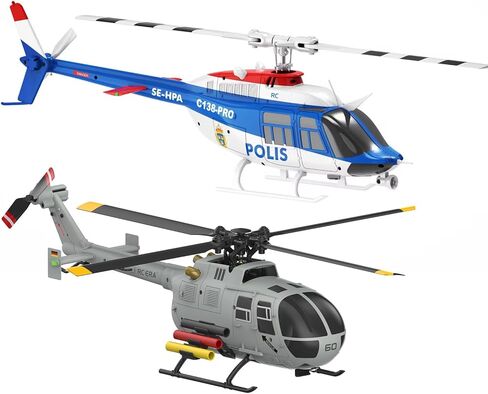 248MM C186S BO-105 6CH Remote Controlled Helicopter for Adults Beginners RC Heli 1/48 Aileronless 6-Axis Gyroscope Air Pressure Hold & Optical Flow Position 3D Rolling RTF (2Batteries) in Kuwait
