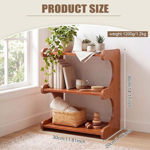 Chumia 3 Tier Bamboo Desk Shelf Bookshelf for Desktop Organization, Table Shelf Organizer Storage Rack for Home Kitchen Cabinet Living Room Office, Mug Cup Display Holder Countertop Supplies in Kuwait