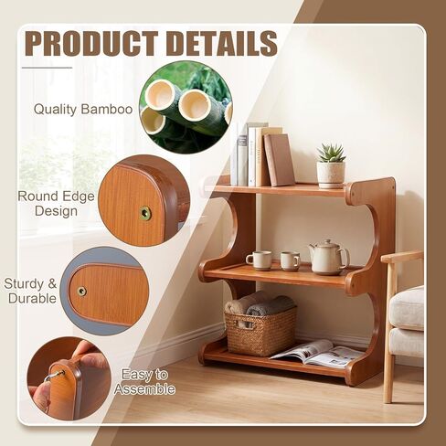 Chumia 3 Tier Bamboo Desk Shelf Bookshelf for Desktop Organization, Table Shelf Organizer Storage Rack for Home Kitchen Cabinet Living Room Office, Mug Cup Display Holder Countertop Supplies in Kuwait