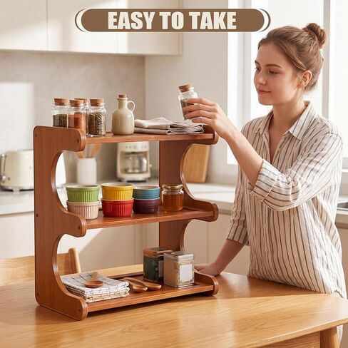 Chumia 3 Tier Bamboo Desk Shelf Bookshelf for Desktop Organization, Table Shelf Organizer Storage Rack for Home Kitchen Cabinet Living Room Office, Mug Cup Display Holder Countertop Supplies in Kuwait