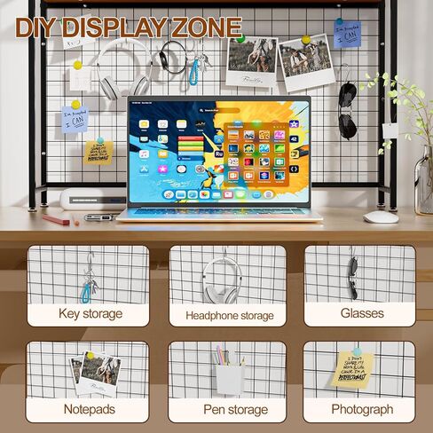 Desk Shelf, 2-Tier Desktop Hutch Bookshelf with Pegboard Hooks Set, Metal Table Top Bookcase for Computer, Freestanding Countertop Storage Organizer Rack for Dorm, Office & Home, Black, 45.3" W in Kuwait