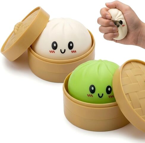 2 Pack Dumpling Squishy Stress Balls for Adults, Slow Rising Fidget Sensory Toy with Mini Steamers, Office Desk Anxiety Relief & Decompression Gift (Yellow-Purple) in Saudi Arabia