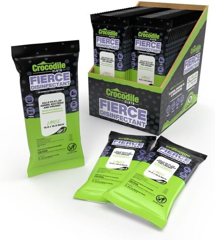 Crocodile Cloth Fierce Disinfectant Wipes - 480 Count (48 Packs of 10 Count) 15" x 10" Multi-Surface Disinfecting Cleaning Cloths For Kitchens, Bathrooms, Offices & Schools in Kuwait