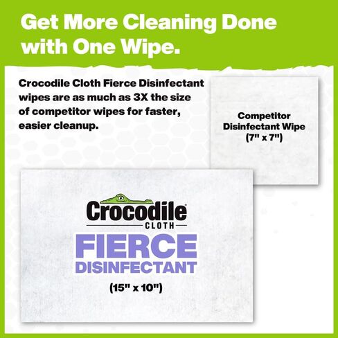 Crocodile Cloth Fierce Disinfectant Wipes - 480 Count (48 Packs of 10 Count) 15" x 10" Multi-Surface Disinfecting Cleaning Cloths For Kitchens, Bathrooms, Offices & Schools in Kuwait