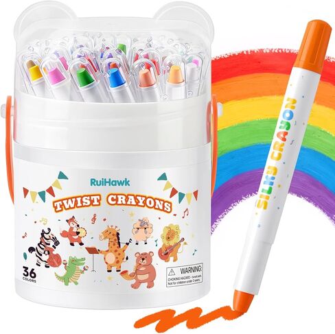 Silky Crayons, 36 Colors Baby Crayons for Toddlers 1-3 and Kids 4-8, Twist Easy-Grip with 150 PDF Pages & Brush– Washable Art Supplies, Ideal Coloring Gift Kit for Boys & Girls in Kuwait