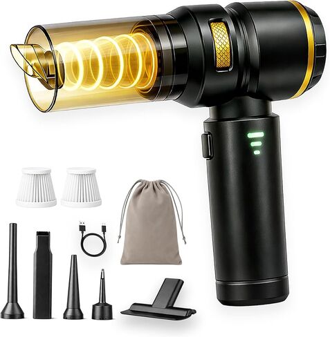 5-in-1 Cordless Car Vacuum & Air Duster, 18000Pa Powerful Suction, Portable Handheld Vacuum with Blower & Inflator Modes, USB-C Rechargeable with Multi Nozzles & Pet Hair Removal Glove (Black) in Kuwait