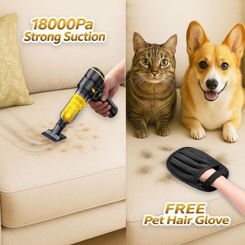 5-in-1 Cordless Car Vacuum & Air Duster, 18000Pa Powerful Suction, Portable Handheld Vacuum with Blower & Inflator Modes, USB-C Rechargeable with Multi Nozzles & Pet Hair Removal Glove (Black) in Kuwait