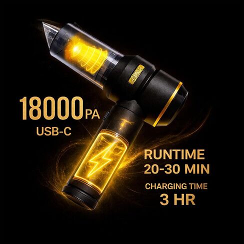 5-in-1 Cordless Car Vacuum & Air Duster, 18000Pa Powerful Suction, Portable Handheld Vacuum with Blower & Inflator Modes, USB-C Rechargeable with Multi Nozzles & Pet Hair Removal Glove (Black) in Kuwait