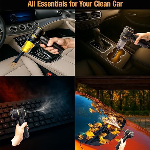 5-in-1 Cordless Car Vacuum & Air Duster, 18000Pa Powerful Suction, Portable Handheld Vacuum with Blower & Inflator Modes, USB-C Rechargeable with Multi Nozzles & Pet Hair Removal Glove (Black) in Kuwait