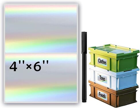 100Pcs Holographic 4"x6" Labels for Storage Bins, Removable No Residue Large Storage Bin Labels, Waterproof & Oil-Resistant & Tear-Resistant Stickers for Blank Box, Home, Business. in Kuwait
