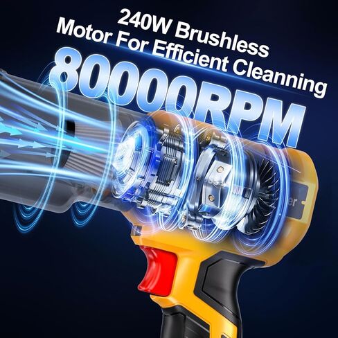 Cordless Handheld Vacuum Cleaner for Dewalt 20V Battery: 3-Speed Modes Portable Vacuum with 20kPa 105AW Powerful Suction for Car, Pet Hair, Home Cleaning (Tool Only) in Kuwait