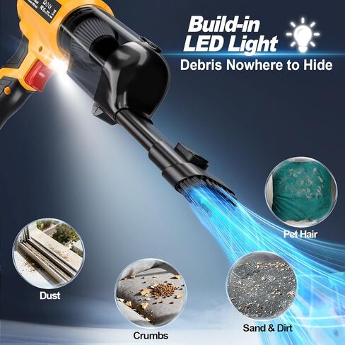 Cordless Handheld Vacuum Cleaner for Dewalt 20V Battery: 3-Speed Modes Portable Vacuum with 20kPa 105AW Powerful Suction for Car, Pet Hair, Home Cleaning (Tool Only) in Kuwait