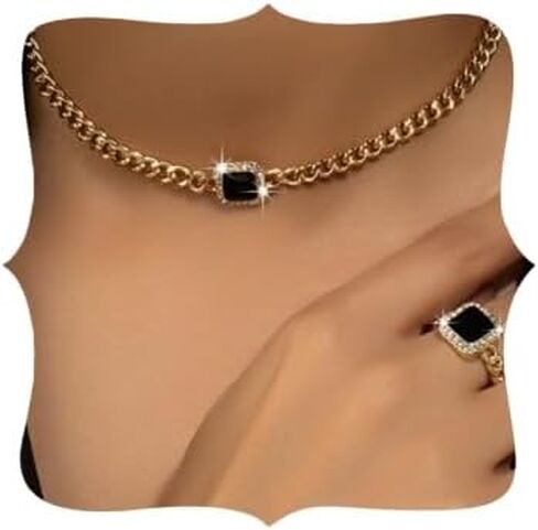 YERTTER Dainty Rhinestone Enamel Necklace Bracelet Rings Set Chunky Chain Collar Choker Necklace Set for Women in Saudi Arabia