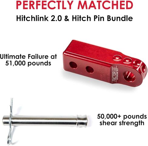 Factor 55 Shackle Mount Receiver HitchLink 2.0 Rated 9,500 lbs, Red, Bundle with a Factor 55 Quick Release Hitch Pin and Keychain in Kuwait