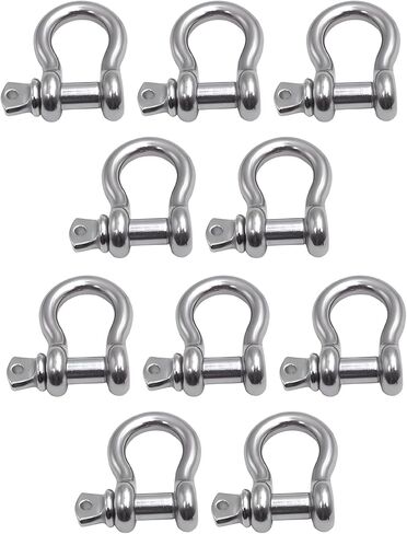 MarineNow US Type 316 Stainless Steel Bow Shackle with Over Size Screw Pin for Anchor, Towing, Off Road Recovery (0.375" 3/8 with 7/16" Pin 1.1T WLL, 10-Pack) in Kuwait