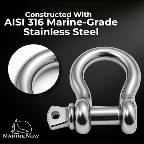 MarineNow US Type 316 Stainless Steel Bow Shackle with Over Size Screw Pin for Anchor, Towing, Off Road Recovery (0.375" 3/8 with 7/16" Pin 1.1T WLL, 10-Pack) in Kuwait